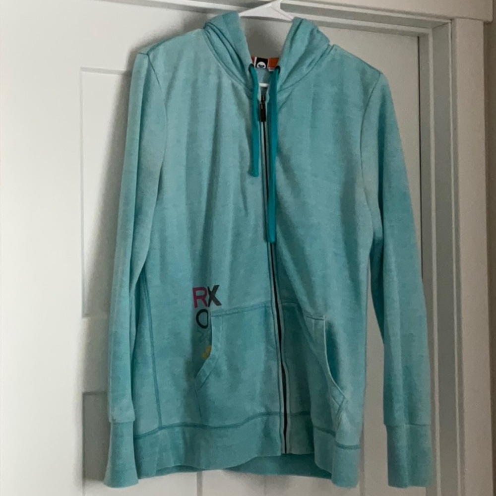 Roxy zip up hoodie size L turquoise light and soft sweatshirt